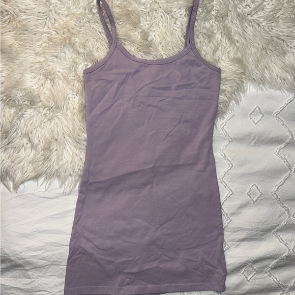 BKE | Core Extra Long Tank Top Cami Spaghetti Strap Voop Neck Light Purple Lilac - Picture 4 of 10